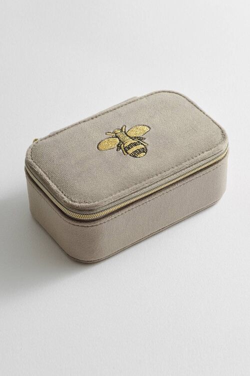 Embroidered Bee Mini Jewellery Box Taupe