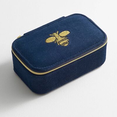 Embroidered Bee Mini Jewellery Box Navy