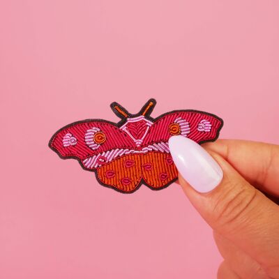 Broche Papillon Amour - fait main broderie cannetille