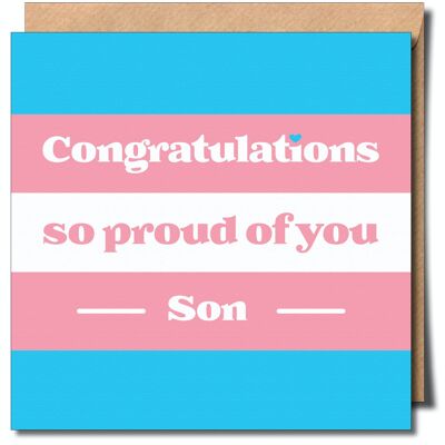 Felicitaciones tan orgullosa de ti hijo tarjeta de felicitación transgénero.