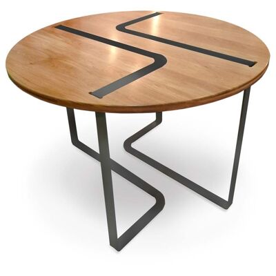 Sangle runder Tisch aus massiver Eiche mit Metallbeinen