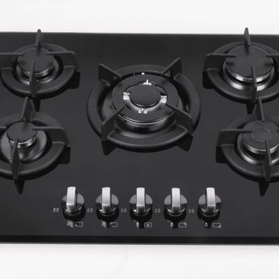 5 Burner Gas Glass Hob, Round Grill