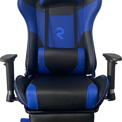 Blauer Gaming-Stuhl mit Beinstütze