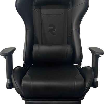 Schwarzer Gaming-Stuhl mit Beinstütze