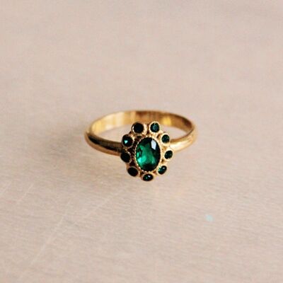 Vintage-Ring aus Edelstahl mit grünen Steinen - Gold