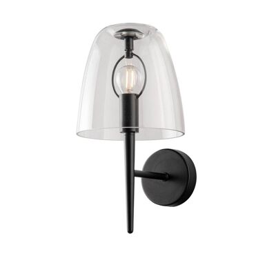 Ares wall light in white or transparent blown glass and metal structure in satin gold or black (1XE14)-1