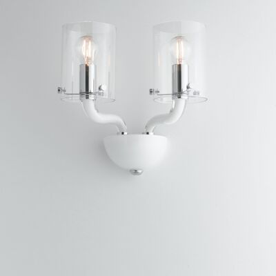 Aurora applique in white or transparent body blown glass, with transparent glass diffuser and chrome finishes (2XE14)-I-AURORA-AP2 BCO