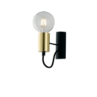 Axon wall light in black and gold metal and black fabric cable (1XE27)