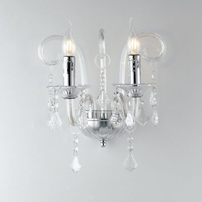CRYSTAL wall light with double glass diffuser and crystal pendants