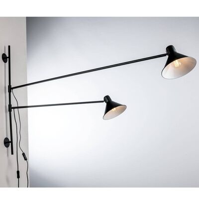 Duetto wall light in satin black, white or brown metal and glossy interior (2XE27)-I-DUETTO-AP2-NER