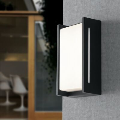 Compact LED outdoor wall light in anthracite aluminum, polycarbonate diffuser and natural light