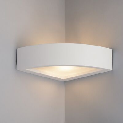 MYKONOS angular wall light in paintable white plaster and satin diffuser with biemission light (1xE14)