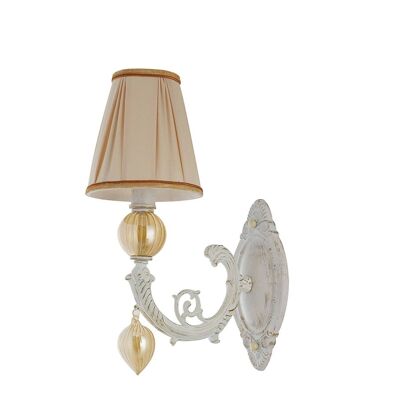 Orfeo wall light with white and gold metal structure and lampshade and amber glass (1XE14)-I-ORFEO/AP