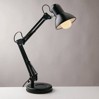Lampada da lettura Architetto, con braccio e diffusore orientabile in metallo e possibilità di fissaggio su tavolo. (1XE27)-LDT033ARC-NERO
