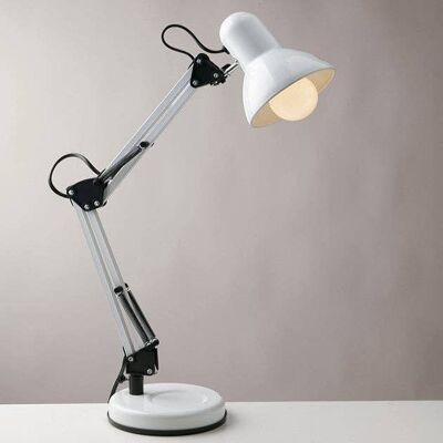 Lámpara de lectura de arquitecto, con brazo metálico orientable y difusor y posibilidad de fijación a la mesa. (1XE27)-LDT033ARC-BLANCO