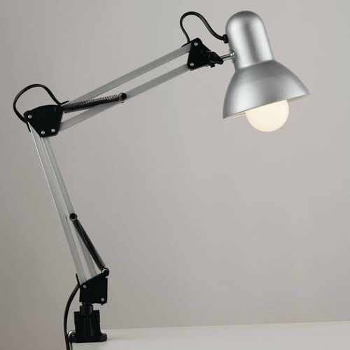 Lampada da lettura Architetto, con braccio e diffusore orientabile in metallo e possibilità di fissaggio su tavolo. (1XE27)-LDT033ARC-SILVER