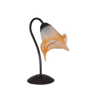 Table lamp 1162 in rust-effect metal and hand-blown glass