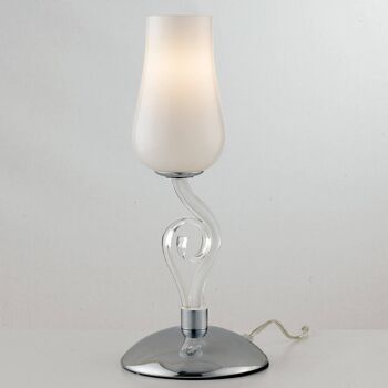 ANGEL lampe de table en pâte de verre soufflé blanc avec pastorales transparentes et détails chromés(1XE14)-I-ANGEL/LM1 1