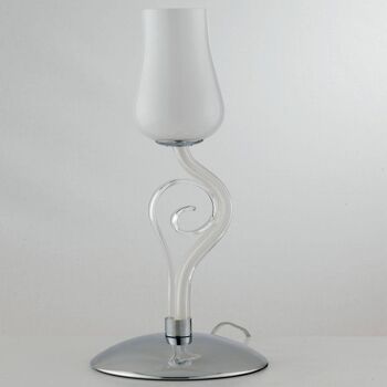 ANGEL lampe de table en pâte de verre soufflé blanc avec pastorales transparentes et détails chromés(1XE14)-I-ANGEL/LM1 2
