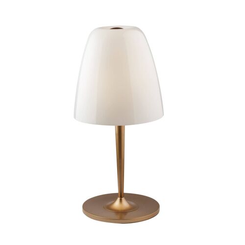 Lampada da tavolo Ares in vetro soffiato bianco o trasparente e struttura in metallo satinato oro o nero (1XE27)-I-ARES-LG1-BCO