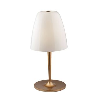 Lampe de table Ares en verre soufflé blanc ou transparent et structure en métal doré ou noir satiné (1XE27)-I-ARES-LG1-BCO 1