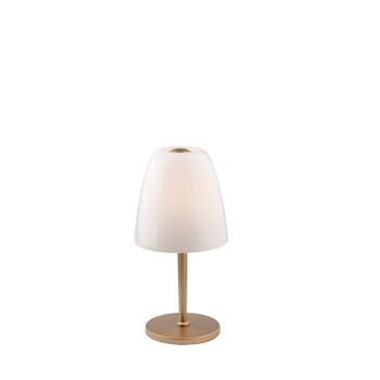 Lampe de table Ares, en verre soufflé disponible en blanc ou transparent, et structure en métal doré satiné ou noir (1XE14)-I-ARES-L1-BCO 1