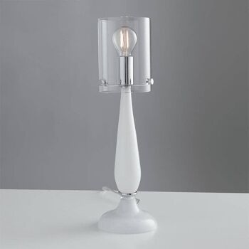 Lampe de table Aurora en verre soufflé blanc ou transparent, avec diffuseur en verre transparent et finitions chromées (1XE14)-I-AURORA-L1 BCO 1