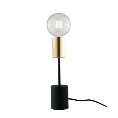 Lampe à poser Axon en métal noir et doré et câble tissu noir (1XE27)