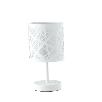 Lámpara de mesa BATIK en acero blanco con decoración cortada con láser