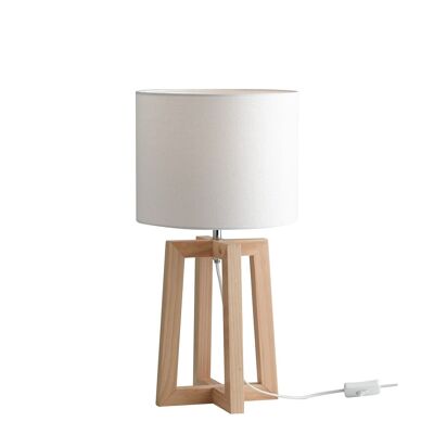 Berry table lamp in natural wood and fabric shade (1XE27)