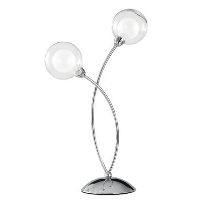 Blog table lamp in chromed metal with transparent external glass and opal white internal glass (2XG9)