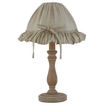 Lampe de table cerisier en bois naturel et abat-jour tissu sable (1XE14)