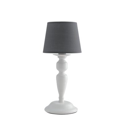 Lampada da tavolo FAVOLA in metallo bianco con paralume in tessuto grigio (1XE14)