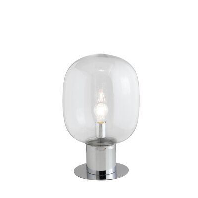 Lampada da tavolo Fellini in metallo cromo con diffusore in vetro soffiato (1XE27)-I-FELLINI-L18