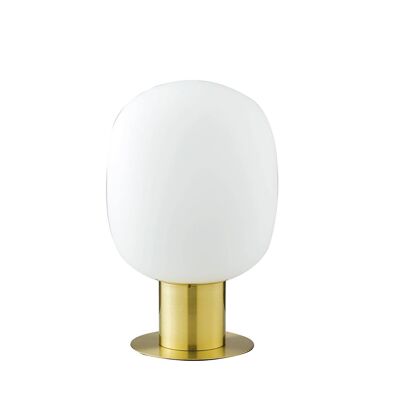 Fellini Tischlampe aus satiniertem Goldmetall und Diffusor aus mundgeblasenem Opalglas (1XE27)-I-FELLINI-L30 GOLD