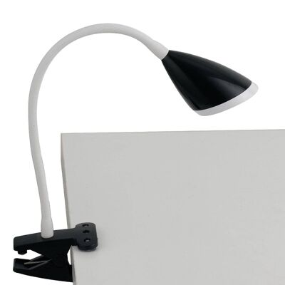 Lampe de table Hegel LED 3,2W en métal avec pince et diffuseur en plastique et flexible recouvert de silicone-LEDT-HEGEL-NOIR