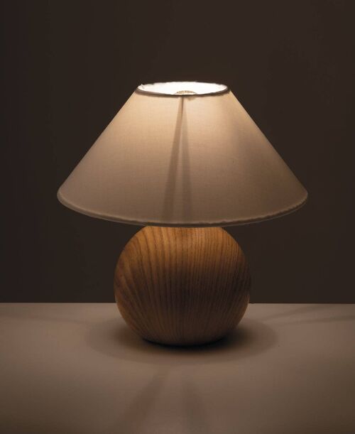 Lampada da tavolo in ceramica effetto legno naturale e paralume in tessuto-174/01400
