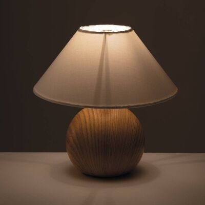 Tischlampe aus Keramik mit natürlichem Holzeffekt und Lampenschirm aus Stoff-174/01400