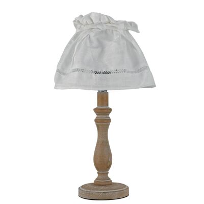 Lampe à poser Lullaby en bois naturel et abat-jour en tissu blanc (1XE14)-I-LULLABY-LUME