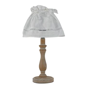 Lampe à poser Lullaby en bois naturel et abat-jour en tissu blanc (1XE14)-I-LULLABY-LUME 1