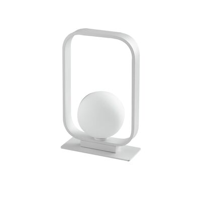 Lámpara de sobremesa Roxy con estructura de aluminio gofrado blanco y difusor de cristal blanco satinado (1XG9)