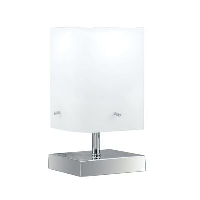 SQUARE table lamp in chromed metal and white glass