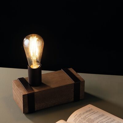 Lampada da tavolo TEXAS in legno antichizzato e finiture in metallo moro