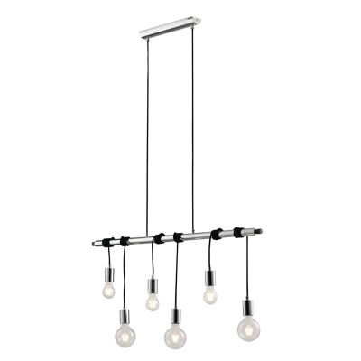 Admiral suspension lamp with chromed metal structure and black fabric cables (6XE27)