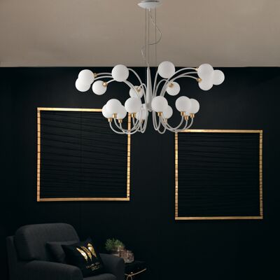 AIDA suspension lamp in white metal with satin gold details