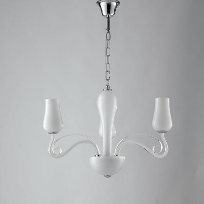 ANGEL suspension chandelier in white blown paste glass with transparent pastorals and chromed details-I-ANGEL/3