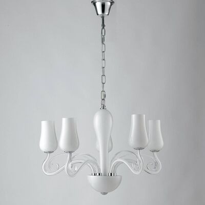 ANGEL suspension chandelier in white blown paste glass with transparent pastorals and chromed details-I-ANGEL/5