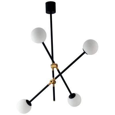 Antitesi Pendelleuchte aus schwarzem Metall und Diffusoren aus mundgeblasenem Opalglas in gebürstetem Gold-I-ANTITESI-S4