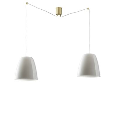 Ares suspension chandelier, with double lamp in white or transparent blown glass and structure in gold or black metal (2XE27)-I-ARES-S2-BCO
