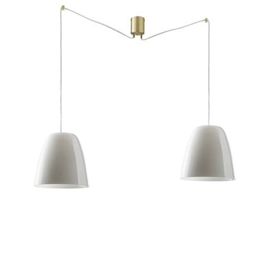 Lustre à suspension Ares, avec double lampe en verre soufflé blanc ou transparent et structure en métal doré ou noir (2XE27)-I-ARES-S2-BCO